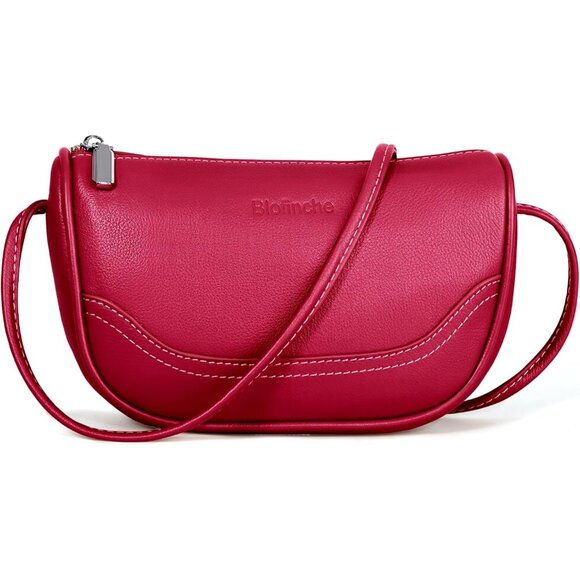Handbags - Women Wine Red Genuine Leather Small Crossbody Bag  Casual Travel Shoulder Purse